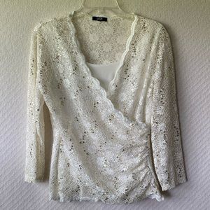 MSK Ivory Lace and Sequin Dressy Top- M